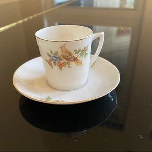 Vintage Demitasse Japanese Bird Flower Cup and Saucer